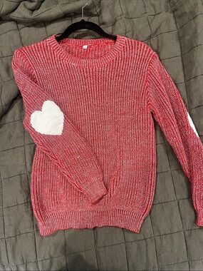 Women's Red Marled Heart Elbow-Patch Sweater - Unbranded